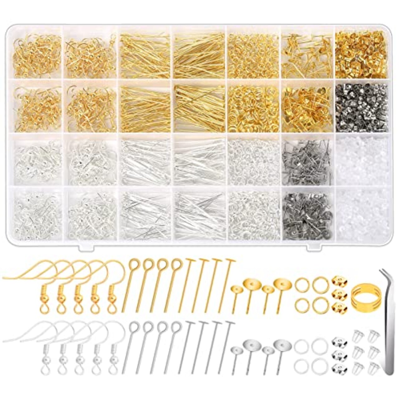 2000 Pieces Earring Making Kit, Modacraft Earring Making Supplies Kit with Earring Hooks, Earring Findings, Earring Posts, Earring Backs, Earring Pins Jump Rings for Jewelry Making Supplies
